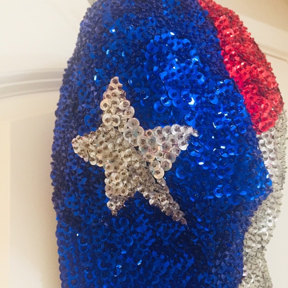 Vintage 90s Full Sequin Texas Flag Glam Baseball Cap Hat - Picture 4 of 8